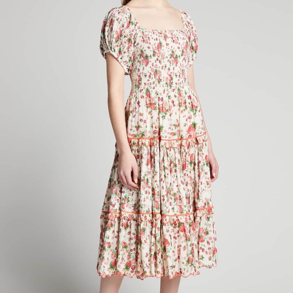 LoveShackFancy Masie Printed Cotton Voile Tiered Midi Dress Cloudy Poprocks - Picture 4 of 8